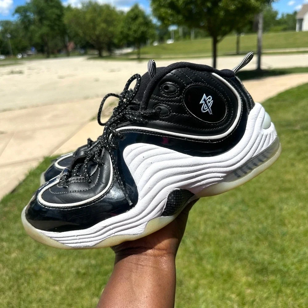 Nike Air Penny 2 Black White Patent Leather  Athletic Shoes Men's Size 9.5